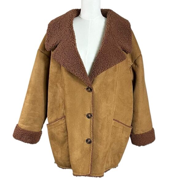 Free People Western Bohemian Retro 70s Winter Faux Sherpa Suede Diogo Coat Small - Picture 6 of 13